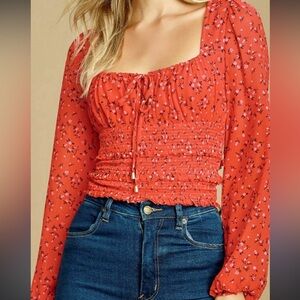 Free People NWT Lolita peasant top cherry combo